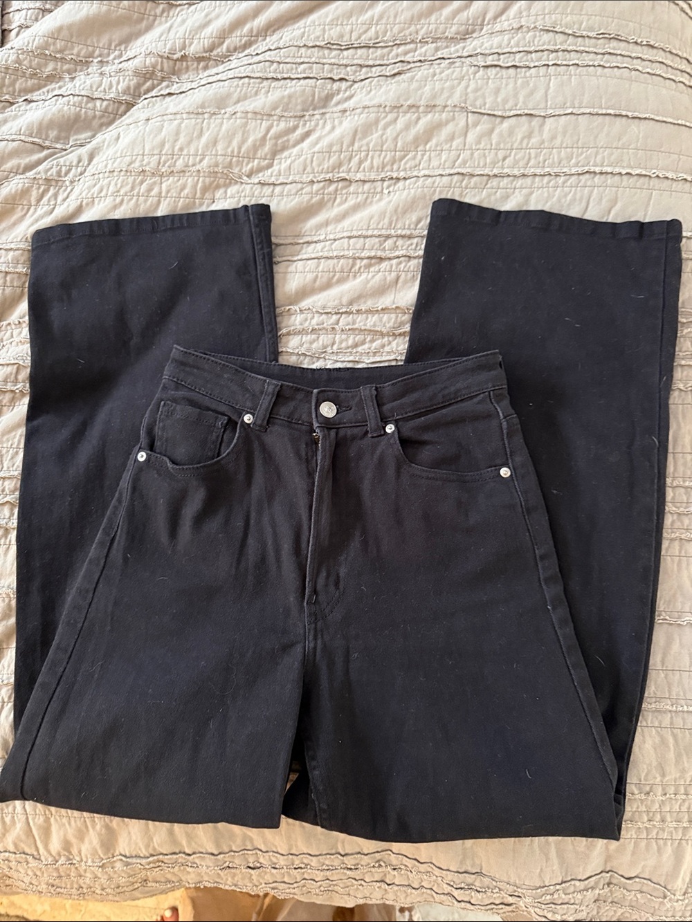 H&M Black Wide-Leg Flare high rise BLACK DENIM Jeans